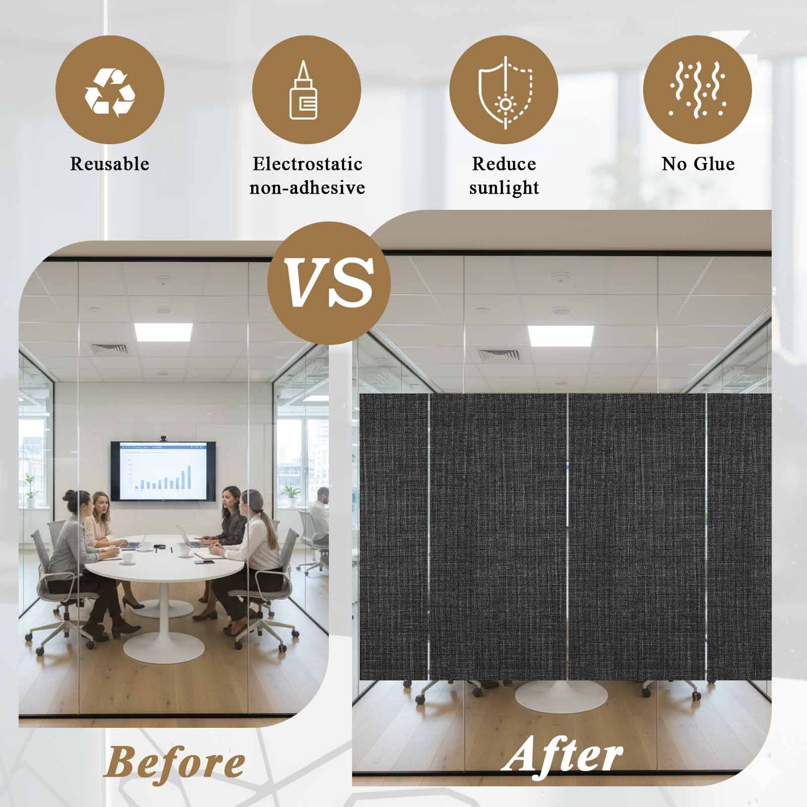 Static Cling Non Adhesive Window Film, Black Window Privacy Film Frosted, Farmhouse Burlap Solid Black Color Modern Linen Texture Opaque Window Coverings for Small Windows, Home, 17.7 x 39.3 Inches