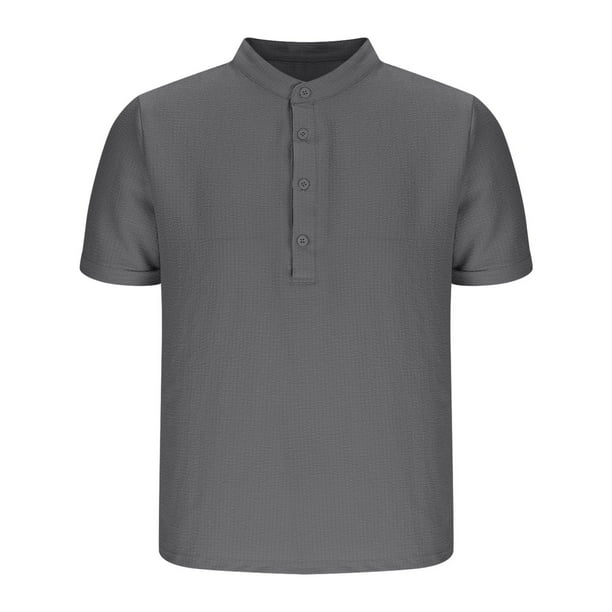 pstuiky camisetas para hombre, Camisa informal de manga corta con cuello alto, cómoda y lisa para hombre camisetas de hombre xxxl