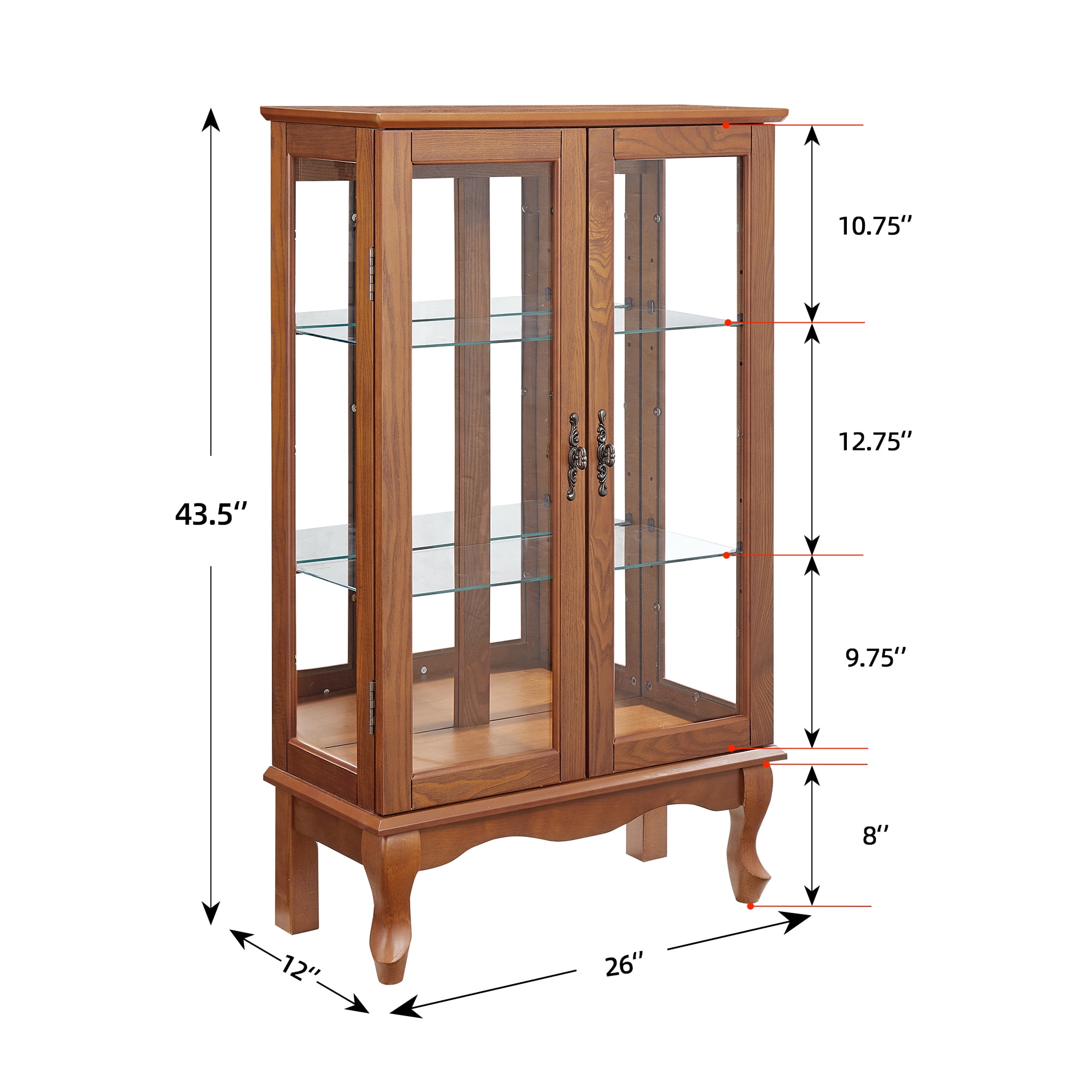 Miniyam Curio Display Cabinet with Light & Tempered Glass Doors, Oak