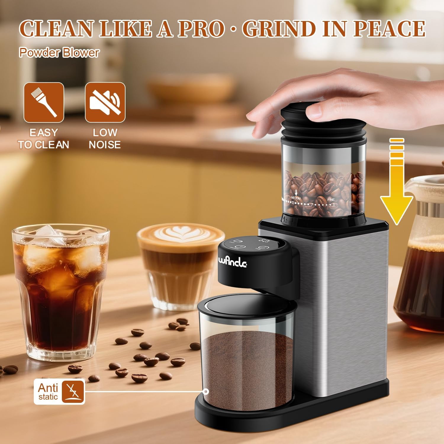 Conical Burr Electric Coffee Grinder with Touchscreen - 25 Settings, Precision Timer, Anti-Static Stainless Steel