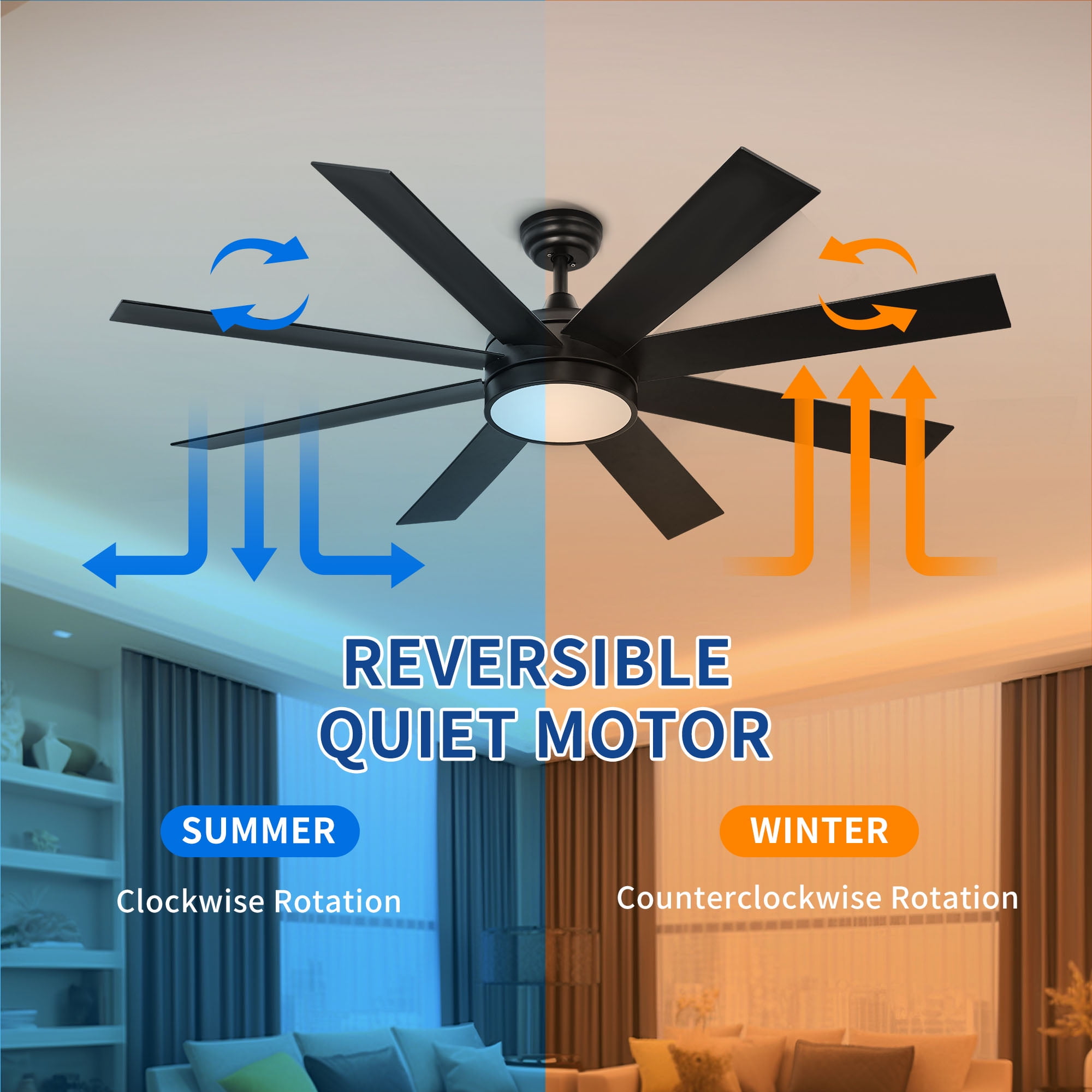 Dextrus 60'' Black LED Modern Indoor/Outdoor Ceiling Fan with Remote Control
