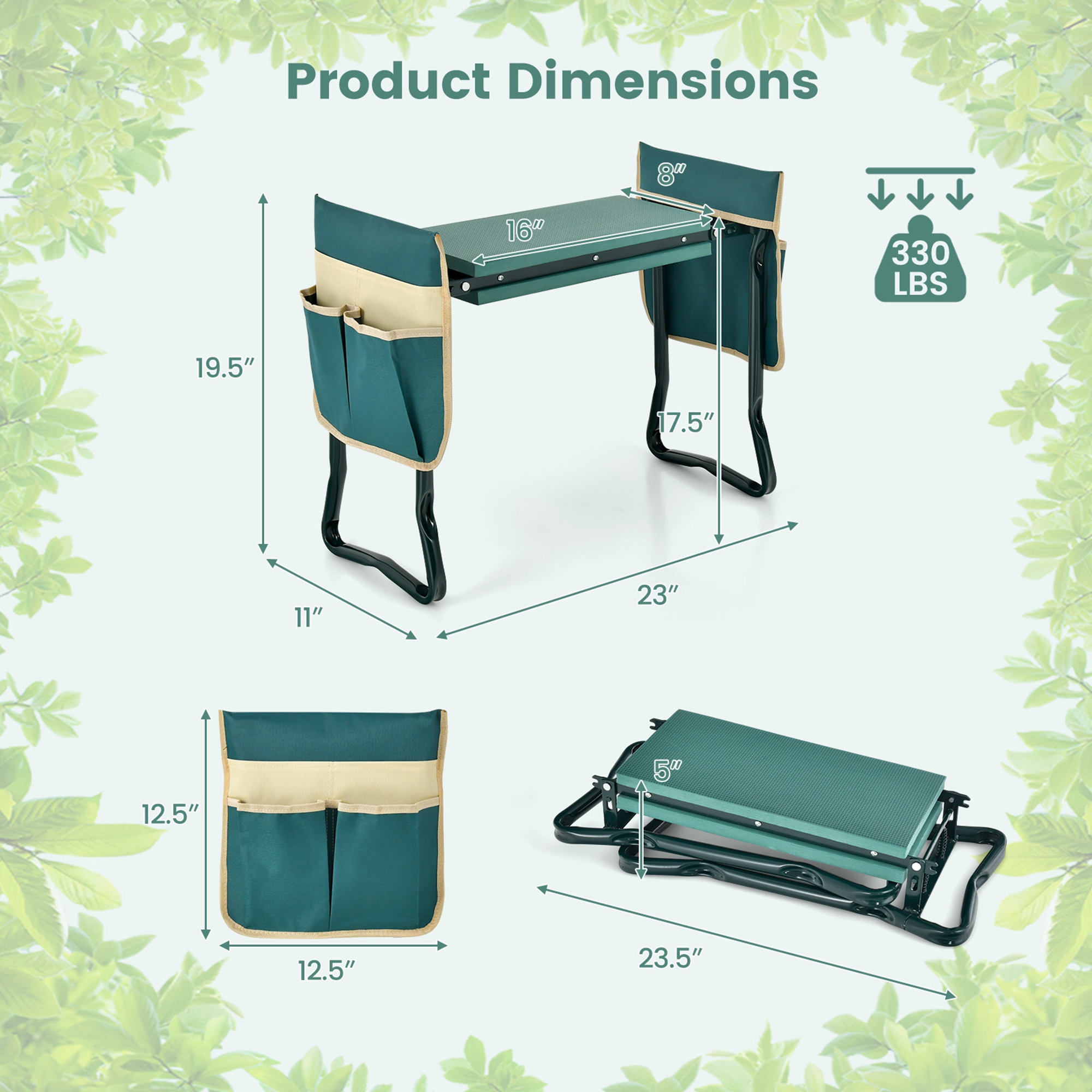 Costway Folding Garden Kneeler Seat Bench with Tool Pouches photo 3