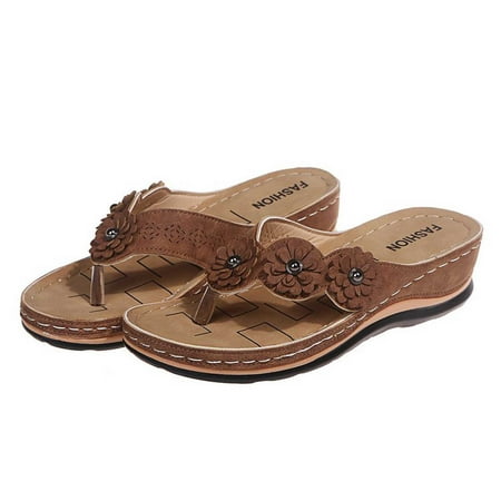 

Women Shoes Slope Heel Low Heeled Sandals Plus Size Casual Slippers Flip Flops