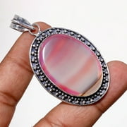 Pink Geode Agate Gemstone Handmade Fashion Ethnic Pendant Jewelry 2.4" SA 9641