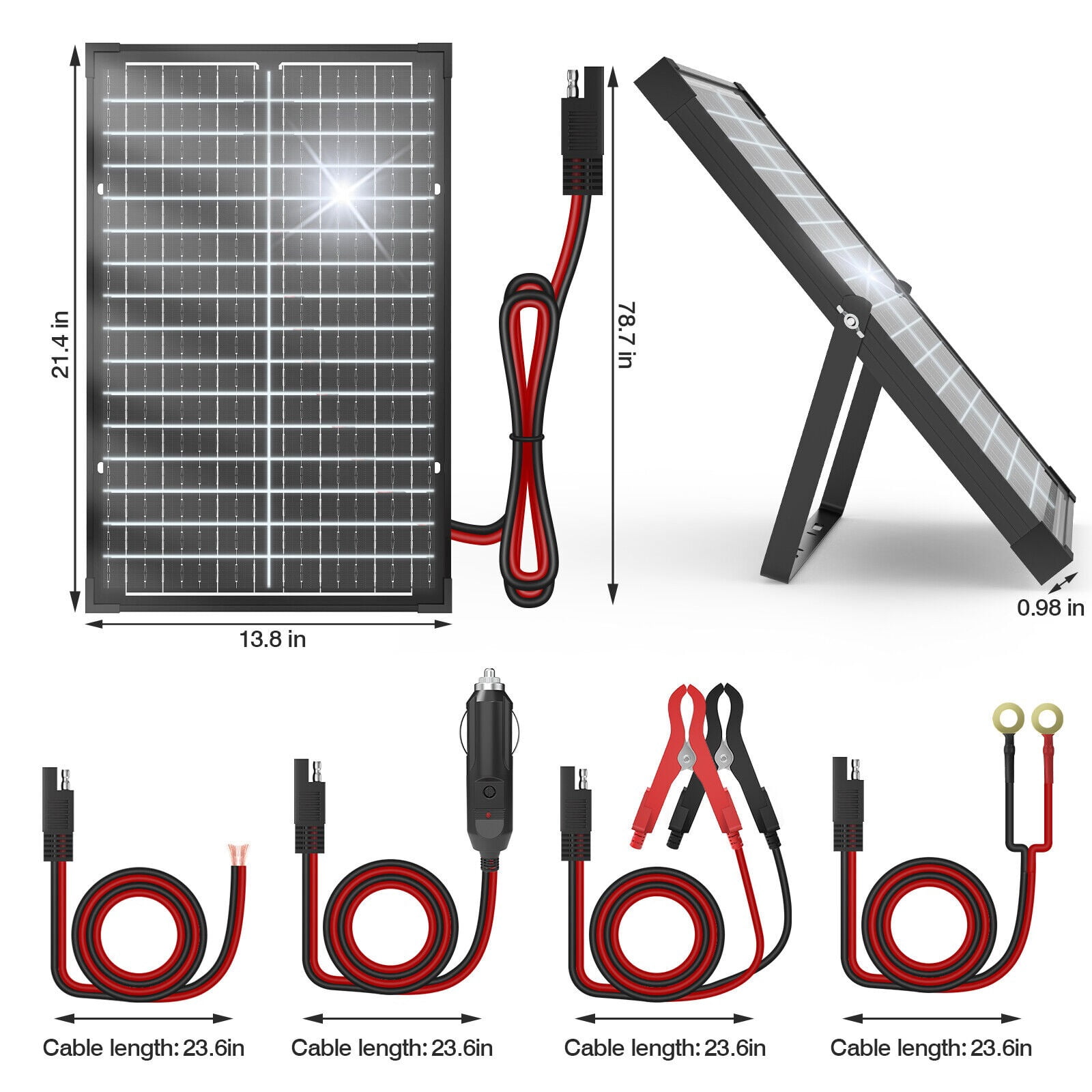 1pc 30W Bifacial Solar Panel Kit Built-in Smart Controller 12V Solar Panel Solar Battery Charger Maintainer Waterproof Adjustable Mount Bracket For Boat Car RV Motorcycle Marine Mower Tractor Trailer