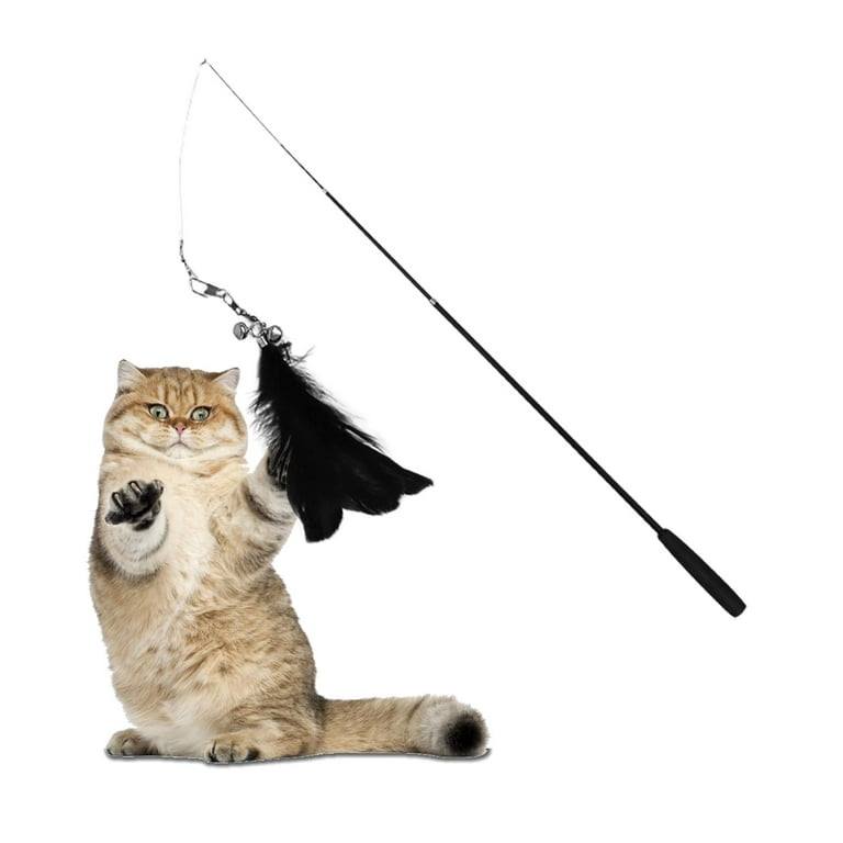 Telescopic Cat Fishing Pole Toy Extended to 5.9ft Interactive Catcher  Teaser Playing Toy , Black Feather 