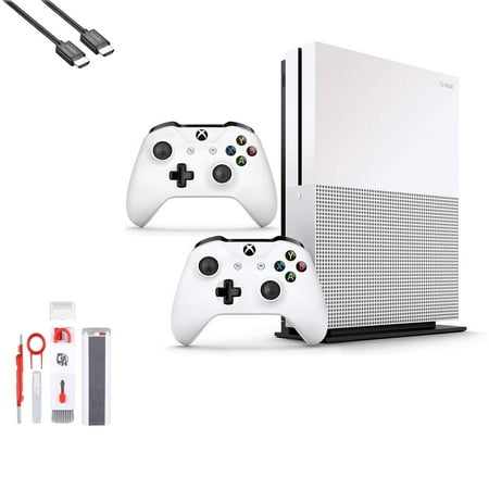 Pre-Owned Microsoft Xbox One S 500GB with 2 Controller, 4K Ultra HD White with BOLT AXTION Cleaning Kit HDMI (Refurbished: Like New)