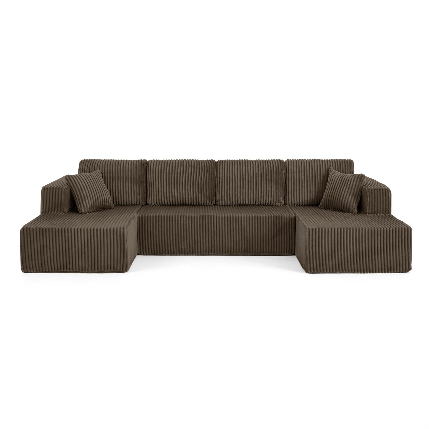 Demi Bonn 132" U-Shaped Modular Sectional Sofa, Modern Corduroy Couch for Living Room & Bedroom, Minimalist Comfy Sleeper Sofa, Brown
