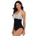 thumbnail image 3 of Lopsie TEMPTATION V Neck Tummy Control Swimwear Halter One Piece Slimming Vintage Retro Swimsuit Womens Ruched Push Up Bathing Suit, 3 of 8