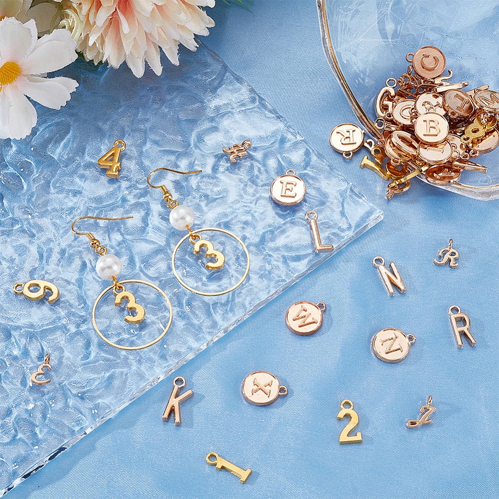 Letter A~Z & Number 0~9 Alloy Charms with Iron Jump Rings Golden 5~18x2~15.5mm Hole: 1.5~1.8mm