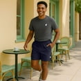 thumbnail image 4 of Dalix Ghost Active Short Gym Workout Embroidered Casual Zip Pocket Mesh Drawcord Waist Mens in Navy Blue 2XL XX-Large, 4 of 5