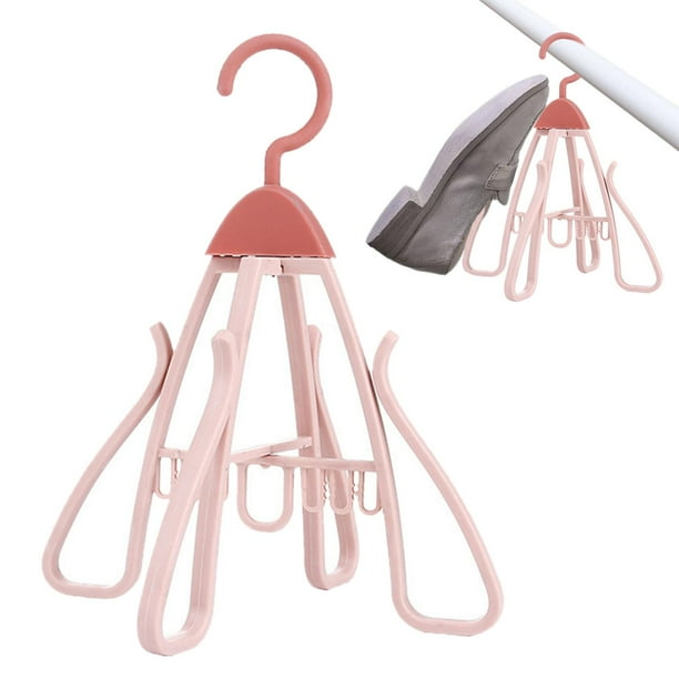 Organizador de zapatos, percha plegable para baño, fácil de guardar, para balcón, con capacidad para 4 personas, giratorio, multiusos, versátil, para rosa