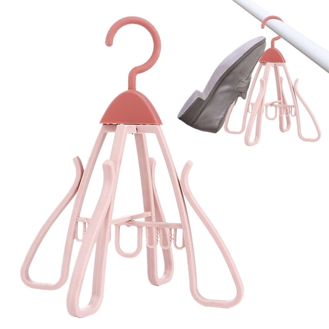 Organizador de zapatos, percha plegable para baño, fácil de guardar, para balcón, con capacidad para 4 personas, giratorio, multiusos, versátil, para rosa