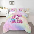 thumbnail image 2 of Erosebridal Pink Unicorn Bedding Sets Twin with Comforter, Initial C Letter Duvet Insert, Cartoon Animal Decor, Reversible, 2 of 7