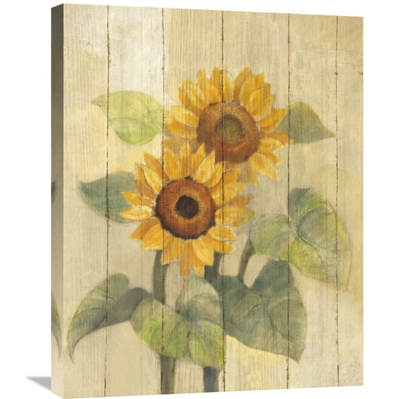 Global Gallery's 'Summer Sunflowers I on Barn Board' By Albena Hristova Stretched Canvas Wall Art