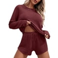 thumbnail image 5 of Siilsaa Womens Waffle Knit Pajama Sets Long Sleeve Top and Shorts Matching Lounge Set Loungewear Sweatsuit with Pockets Red,XL, 5 of 5