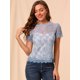 thumbnail image 3 of Top De Encaje Floral Semitransparente Transparente Con Ribete Festoneado Para Mujer Azul XS, 3 of 6