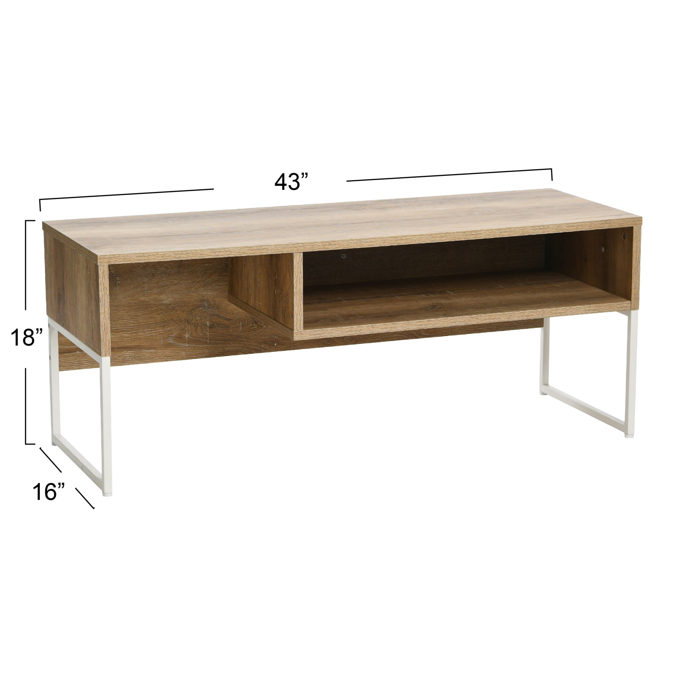 Household Essentials Wrap TV Stand with Rectangular Storage Compartment Coastal Oak Rustic Wood Grain and White Metal