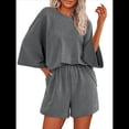thumbnail image 1 of Conjuntos de Pijama para Mujer, Blusas Extragrandes de 3/4 y Pantalones Cortos con Cintura Elástica, Conjuntos de Estar por Casa. Gris XL, 1 of 8