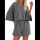 thumbnail image 1 of Conjuntos de Pijama para Mujer, Blusas Extragrandes de 3/4 y Pantalones Cortos con Cintura Elástica, Conjuntos de Estar por Casa. Gris L, 1 of 8