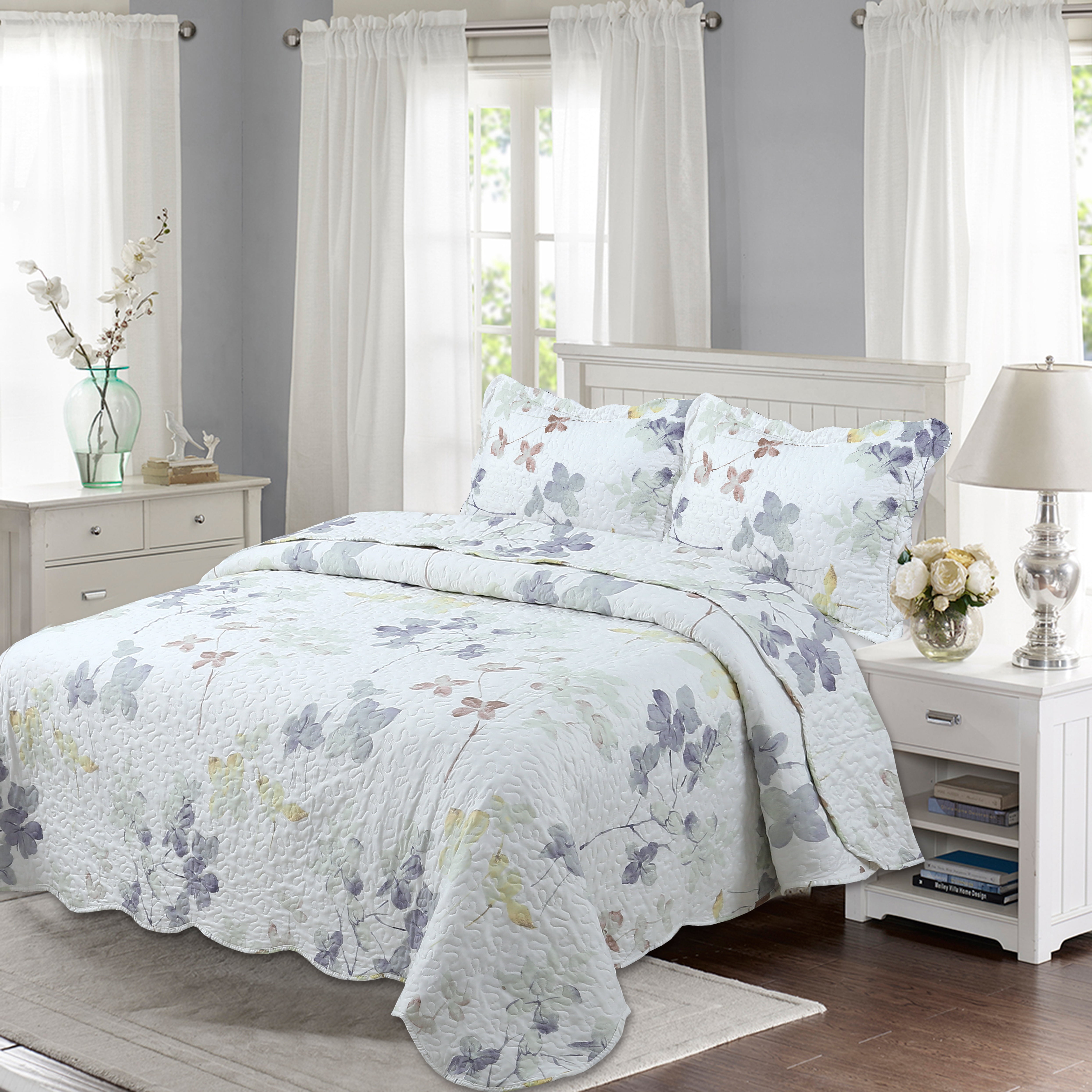 Marina Decoration Rich Printed Stitching Coverlet Bedspread Ultra Soft Summer Bedding Quilt Set with Quilted Sham
