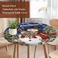 thumbnail image 4 of Navy Blue Christmas Snowman Round Tablecloth, Fitted Table Cover with Elastic for 36"-44" Round Tables, Xmas Tree Snowflake Botanical Table Cloth Outdoor Indoor Dinning Party Waterproof Tablecloths, 4 of 7