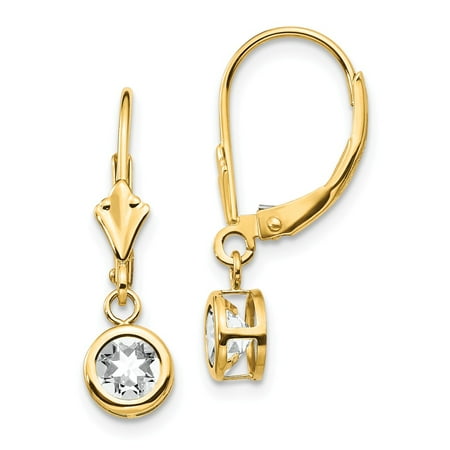 Roy Rose Jewelry 14K Yellow Gold 5mm Cubic Zirconia Leverback Earrings