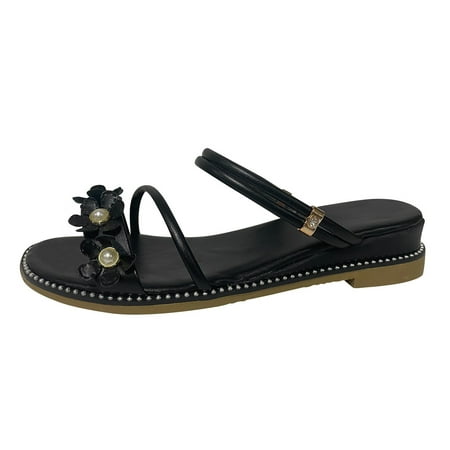 

Womens Sandals Ladies Shoes Summer Boho Sandals Fashion Pearl Flower Sandals Wedge Casual Open Toe Sandals Women S Sandals Pu Black 41