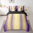 thumbnail image 2 of Homewish Wave Striped Lines 7 Pieces Bedding Comforter Set,Modern Abztract Geometric Full Bedding Set,Purple Yellow Fitted Sheet Flat Sheet For Teens,Super Cozy Room Decor Reversible, 2 of 8