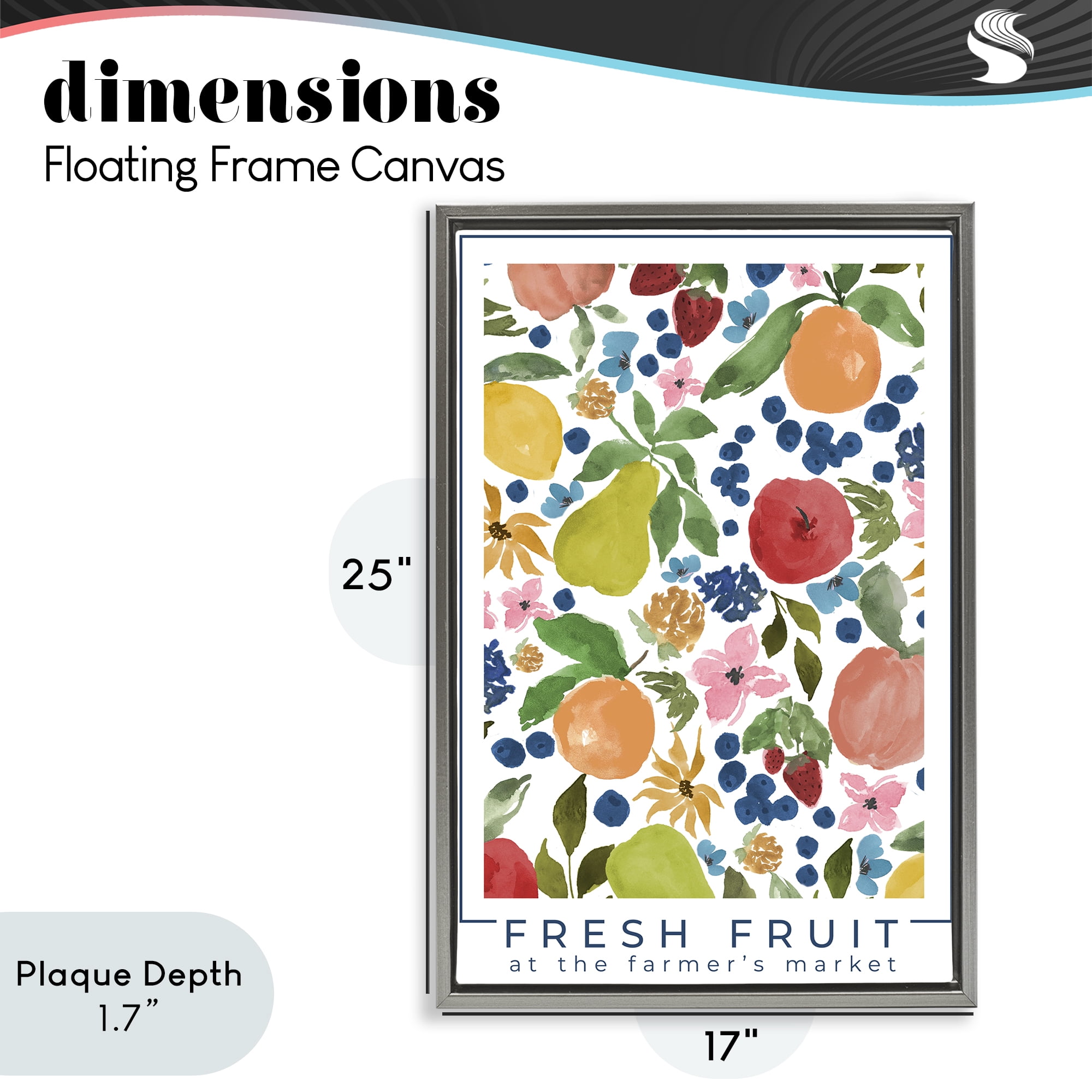 Stupell Industries Fresh Fruit Market Pattern Gray Framed Floater Canvas Wall Art, design by Lucille Price