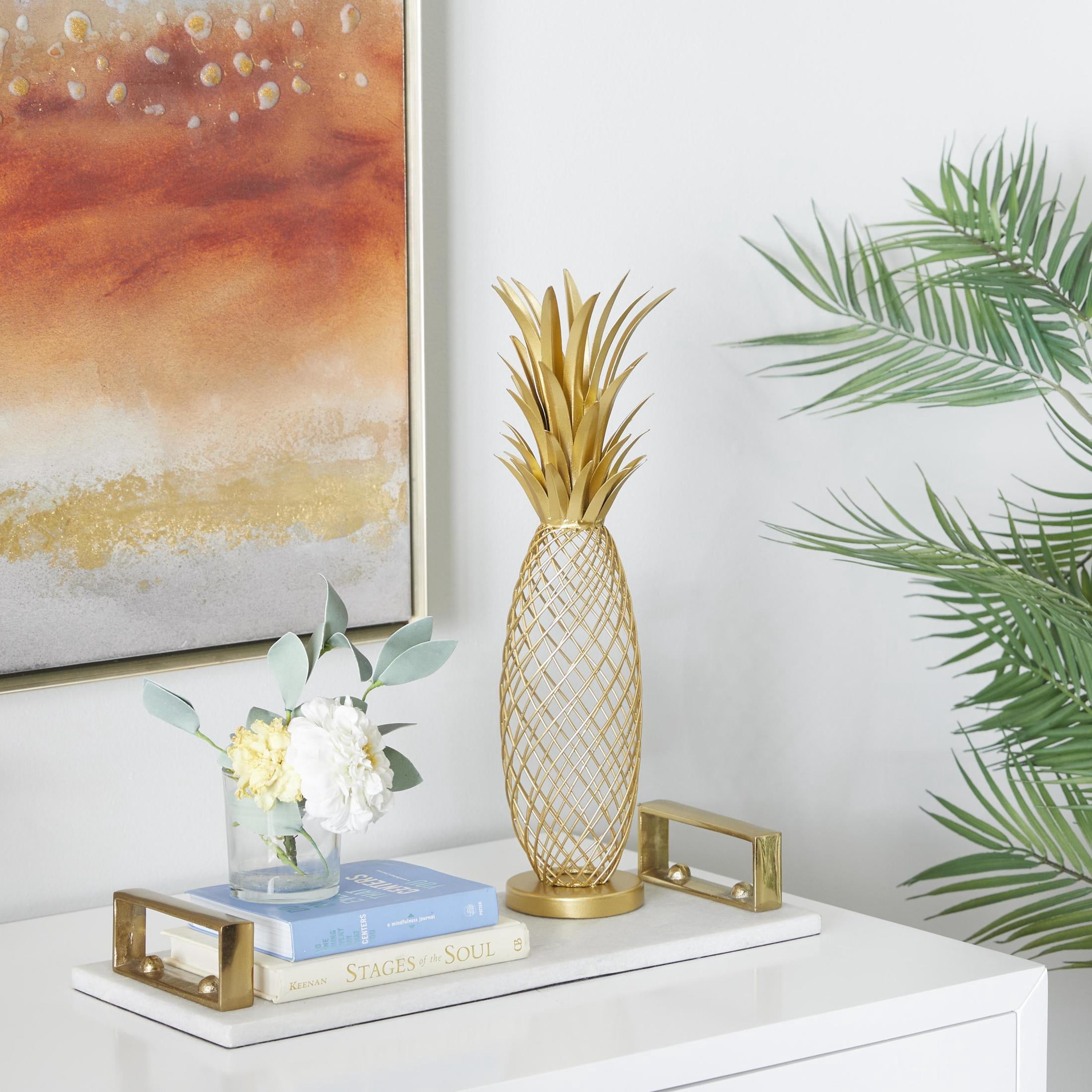 4" x 16" Gold Metal Pineapple Fruit Sculpture, by DecMode
