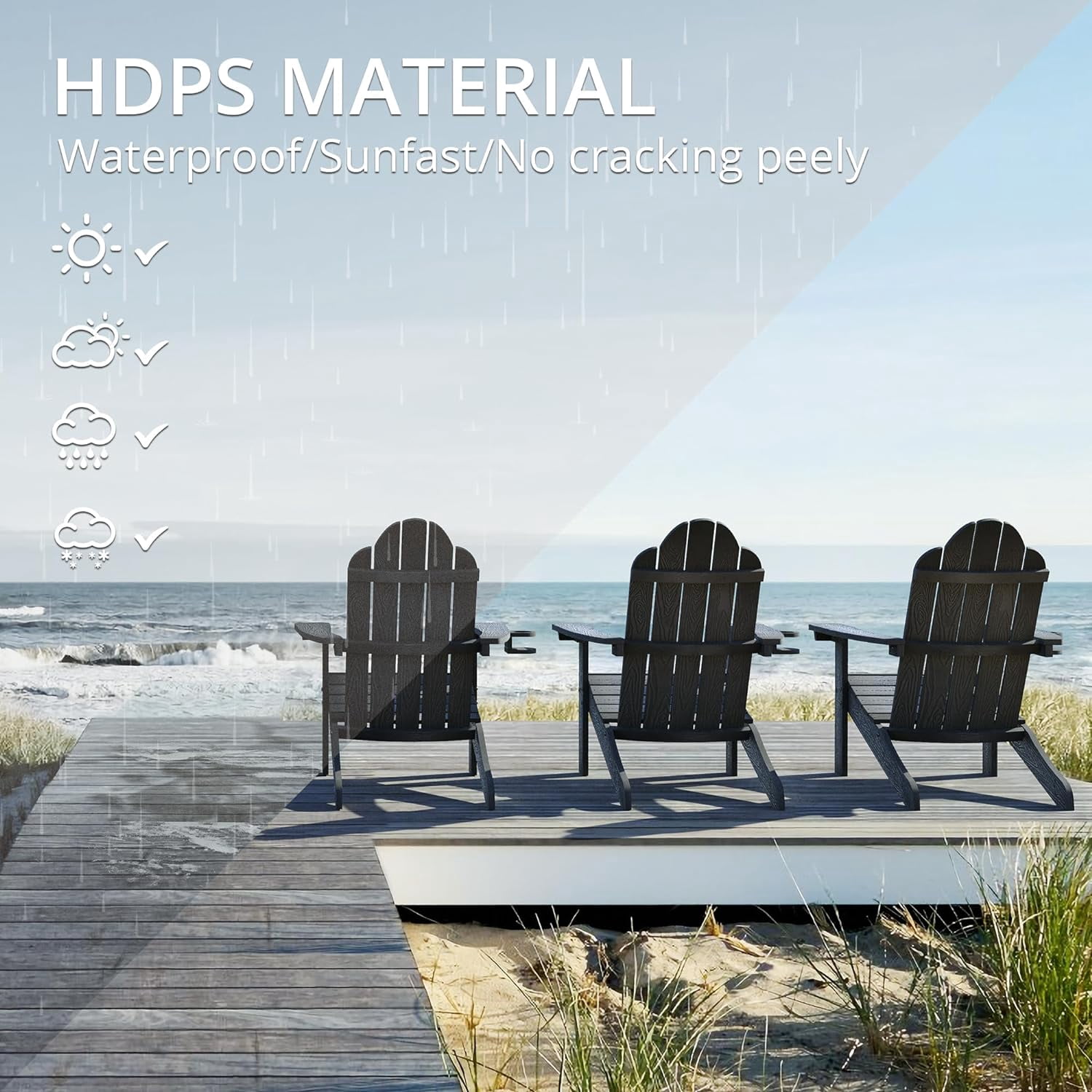 Dycanpo Adirondack Chairs with Cup Holder, 300lbs Weather Resistant, Black