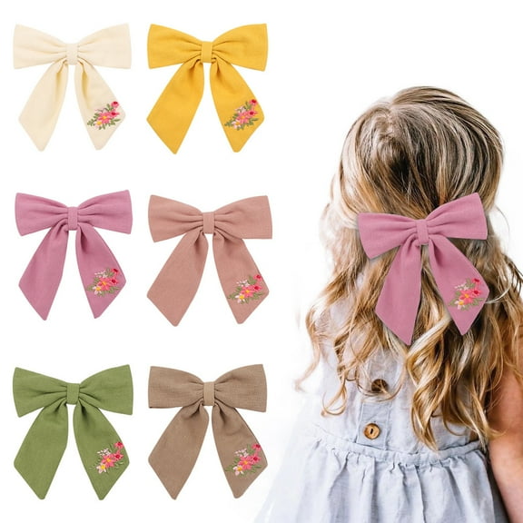 Long Tail Bows ​Cotton Linen Hair Bows for Toddler Girls Handmade Neutral Hair Bow Clips Hair Accessories for Little Girls Kids