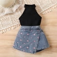 thumbnail image 4 of Amidoa Girls 2 Piece Outfits Summer Clothes Tank Top Floral Print Sleeveless Solid Color Cute T-Shirt and Casual Shorts Kids Clothing Sets Black Size 7, 4 of 9