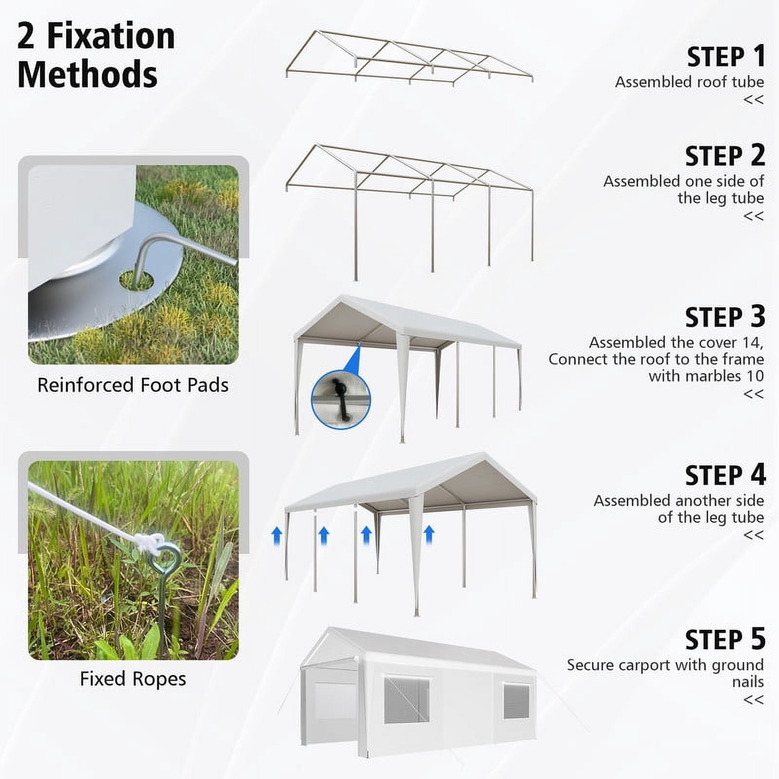 GAZEBETER Carports 13x20 ft Heavy Duty,Portable Carport Garage with Removable Sidewalls and Door,Outdoor Canopy Carport,White