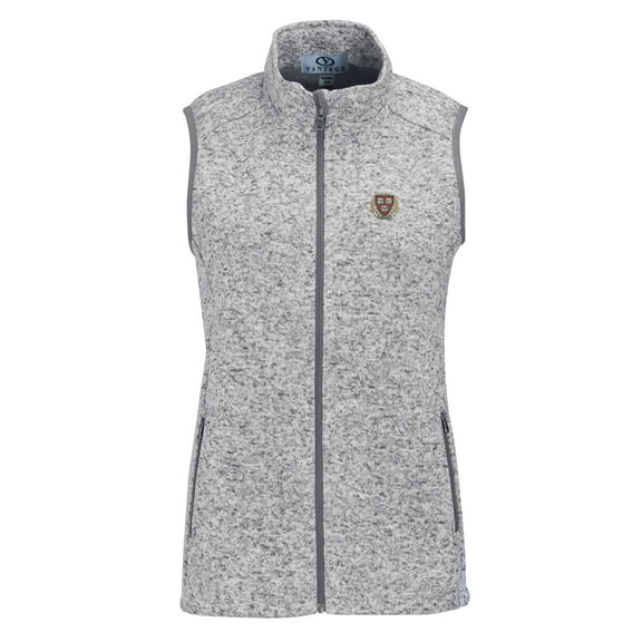 Women's Heather Gray Harvard Crimson Summit Fleece Full Zip Sweater Vest