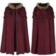 thumbnail image 4 of UTSJKR Unisex Full‑Length Medieval Cloak with Faux Fur Trim Hood and Tiered Shoulder Panels for Renaissance Fantasy Larp Halloween Cosplay Outfit Red, 4 of 5