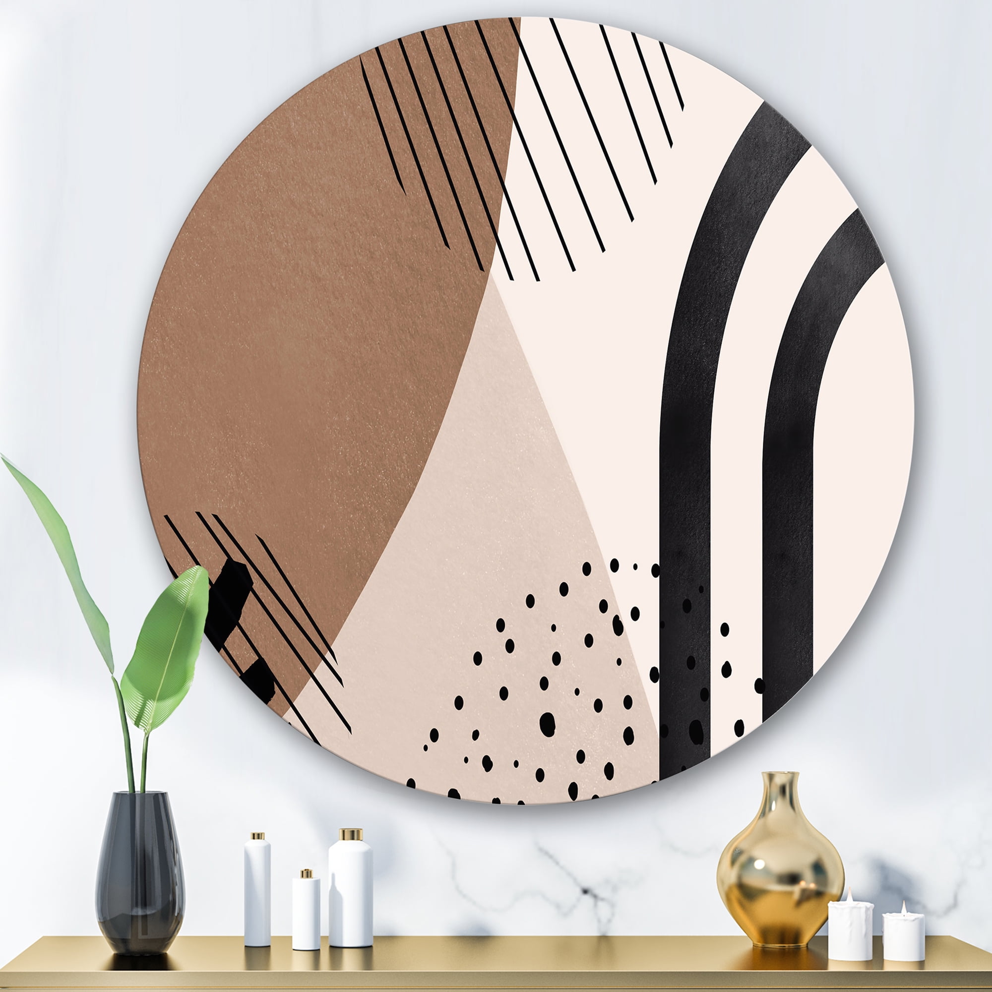 Designart 'Abstract Ivory Shapes and Shapes in Terracotta I' Modern Circle Metal Wall Art 36x36 - Disc of 36
