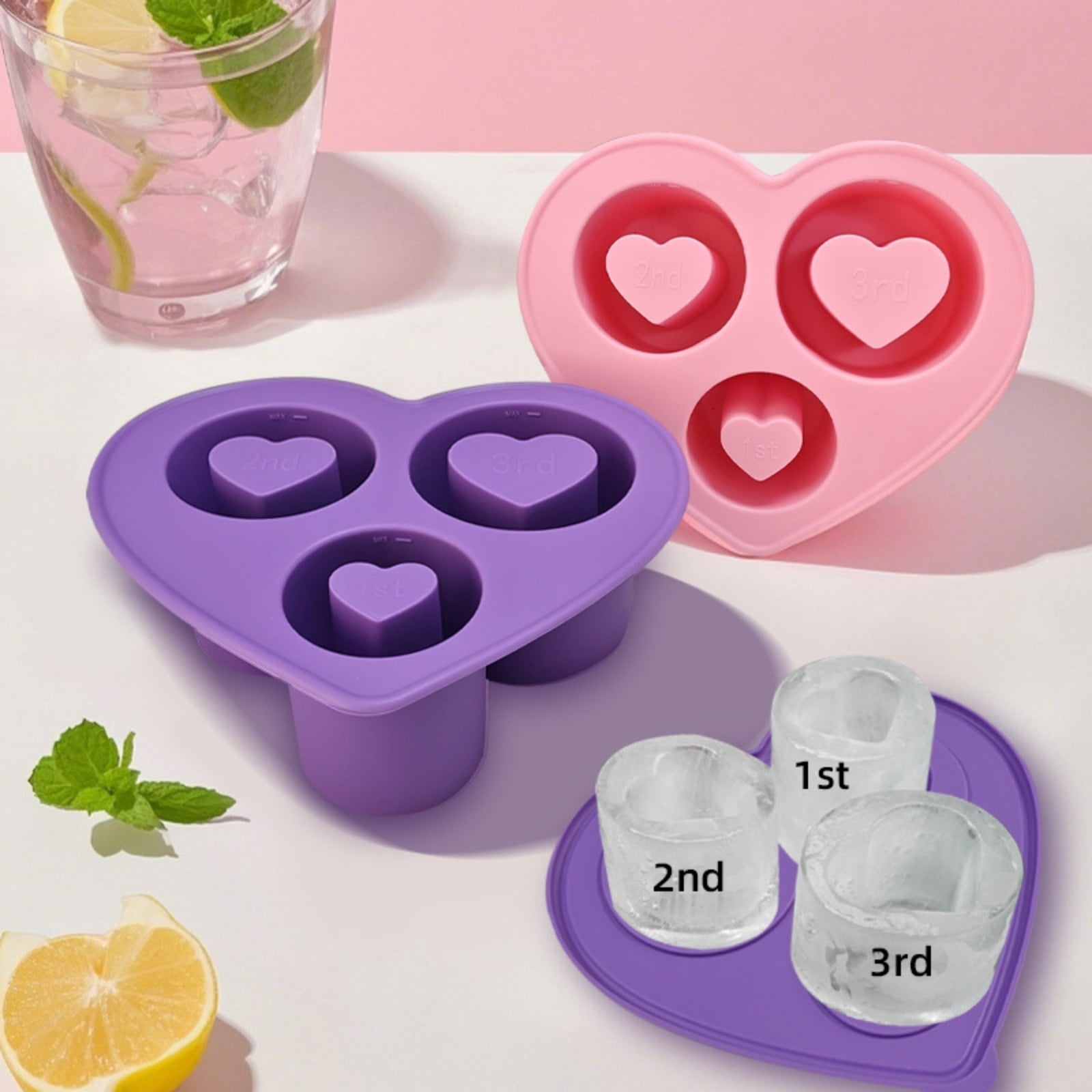 3 Grid Silicone Maker With Lid Hollow Cylinder Moulds Fashionable Insulated Water Cup Tray Trays with Lids for Cookies Big Ice Cubes for Ice for Freezer with States Ice Tray Silicone Ice 120 Cubes