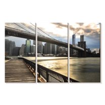 Elephant Stock Ny Brooklyn Bridge Wall Art - Horizontal Multi Panel Canvas - Living Room Wall Decor - Places Multi Panel - Gray And Brown Decor - 33" x 20"