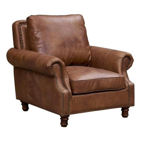 Crafters and Weavers English Rolled Arm Chair in Bark Brown Leather
