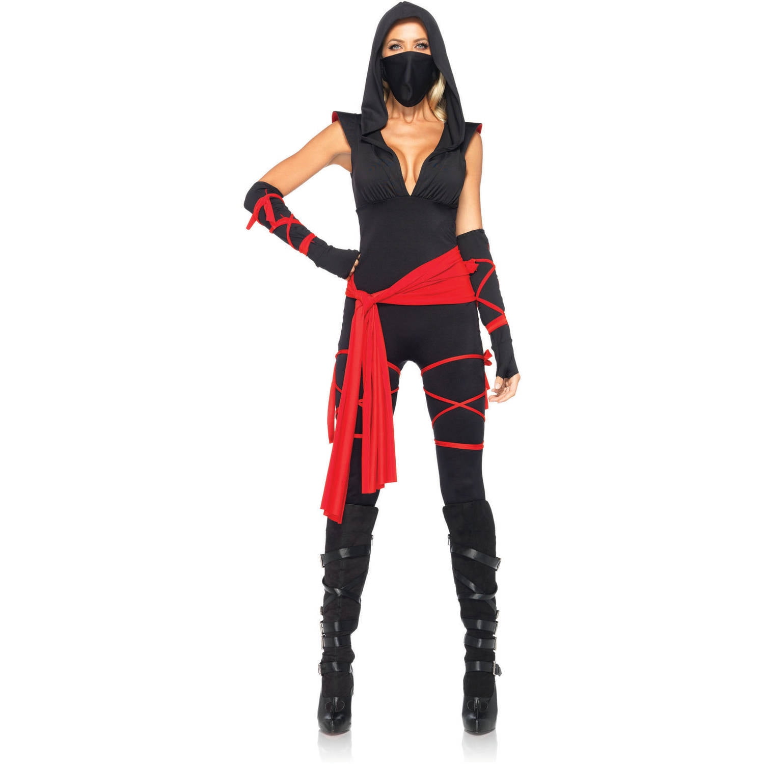 Ladies Ninja Assassin Costume Womens Japanese Deadly Halloween Black Fancy Dress 