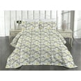 thumbnail image 2 of Ambesonne Floral Quilted Coverlet 3 Pcs, Flowers with Spring Leaves, King Size, Slate Brown and Pale Green, 2 of 4