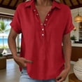 thumbnail image 5 of GUACER Women's Short Sleeve Cotton Linen Shirt Button Down Collared Blouse, Breathable Summer Top, 5 of 6