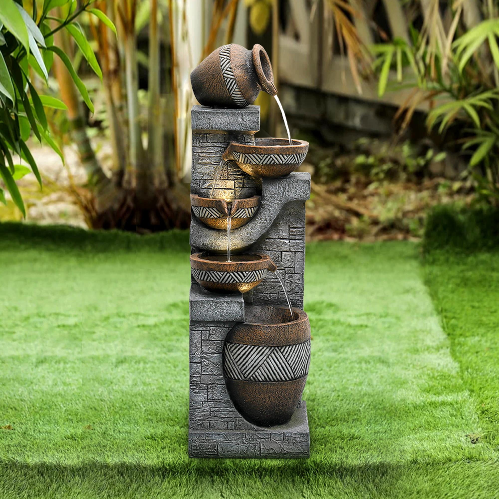 Tammesy 42.5"H Modern 5-Tier Indoor/Outdoor Waterfall Feature Water Fountains Decor for Patio,Backyard,Deck,Porch and Home Art Garden Decor | Resin |