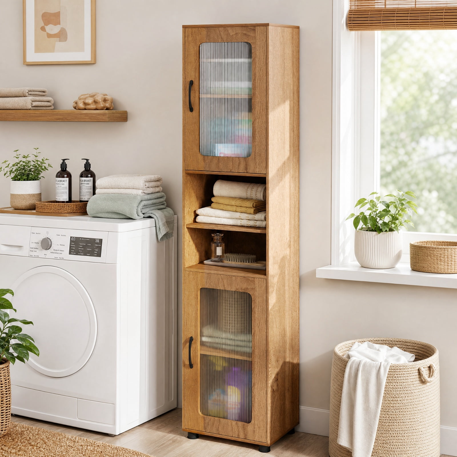 Vebreda Freestanding Bathroom Storage Cabinet, Tall Bathroom Storage Cabinet 67 Inches Freestanding Storage Organizer, Flexible Storage Options