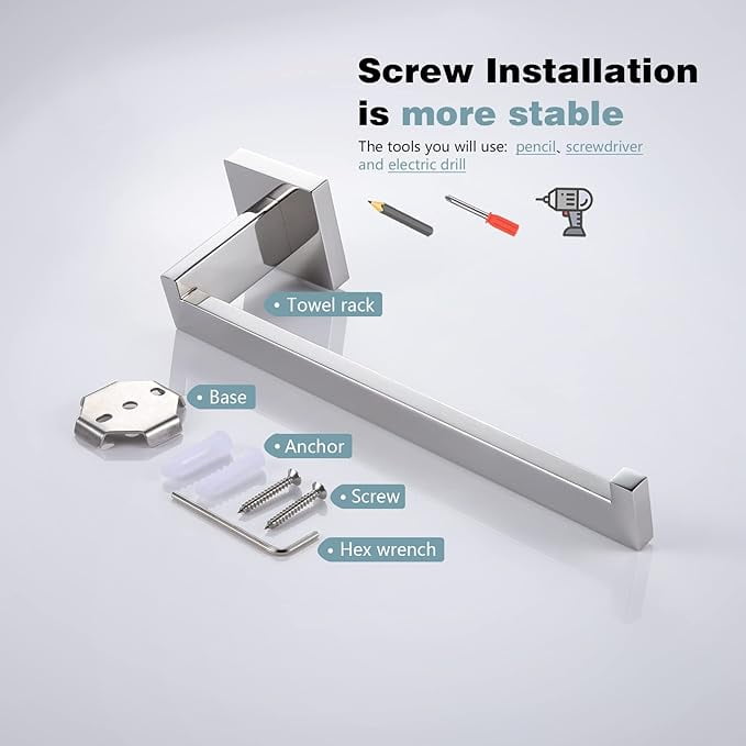 KOKOSIRI Wall Mounted Towel Bar, Chrome Hand Towel Ring, Stainless