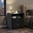 thumbnail image 7 of Black Nightstands with Charging Station, 2 Drawers & Open Shelf, Wide Bedside Tables for Bedroom, End Side Table, 7 of 7