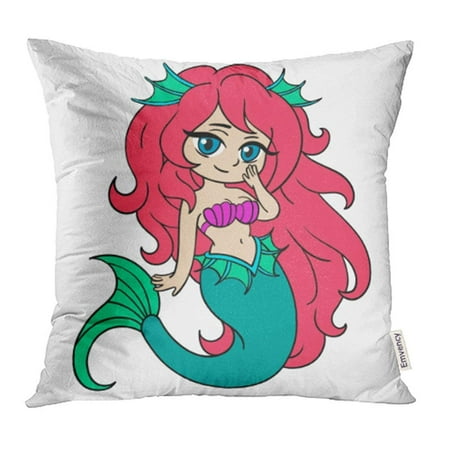 Little Mermaid Cushion CMFUN Blue Cartoon Little Mermaid in Anime Style Colorful Tail Character Manga Pillowcase Cushion Cases 18x18 inch ()