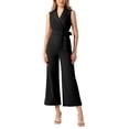thumbnail image 2 of INSPIRE CHIC Women's Elegant Office Work Sleeveless Wide Belted Leg Jumpsuit Romper, 2 of 5
